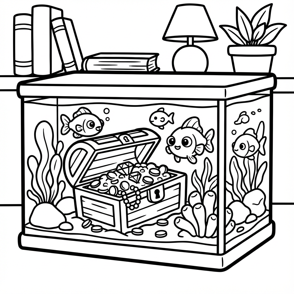 Cute watering can watering a smiling flower, an easy color-in pages wide lines design.